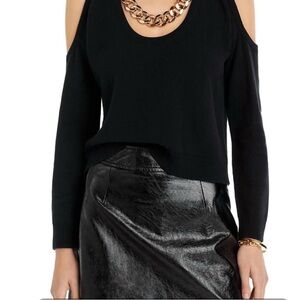 L’agence Women Black Cold Shoulder Sweater with chain detail size L/XL